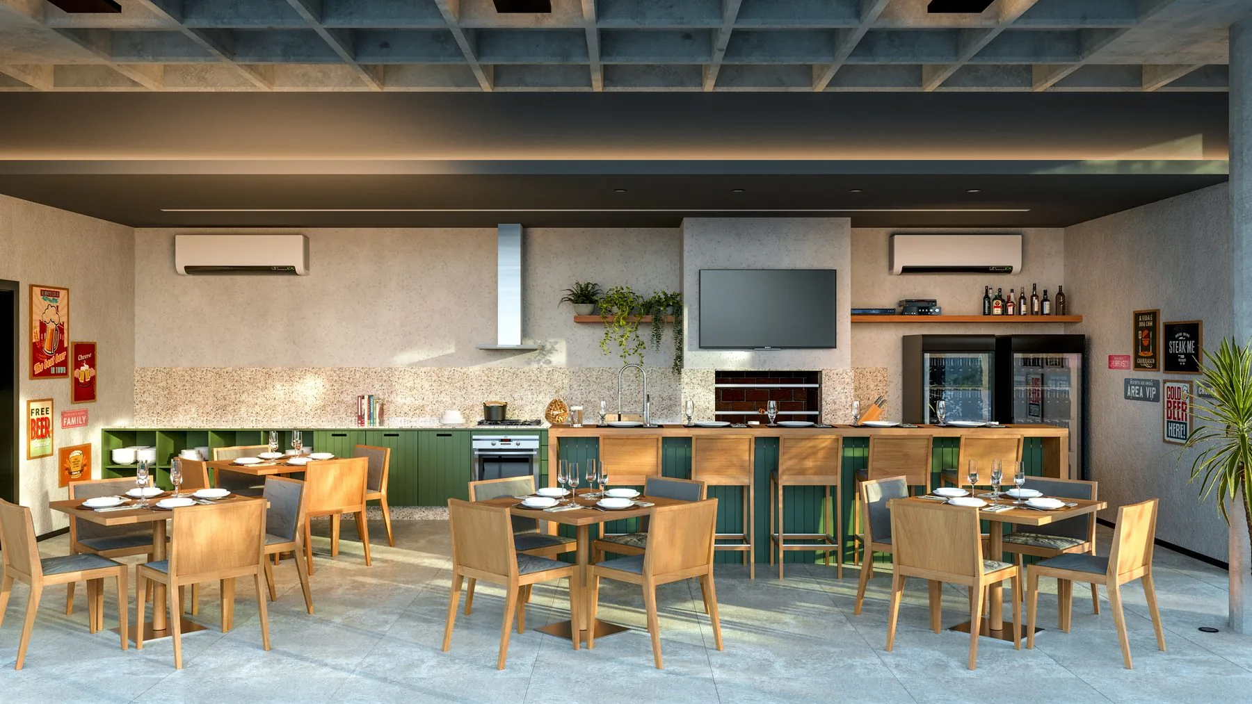 Render do espaço gourmet interno