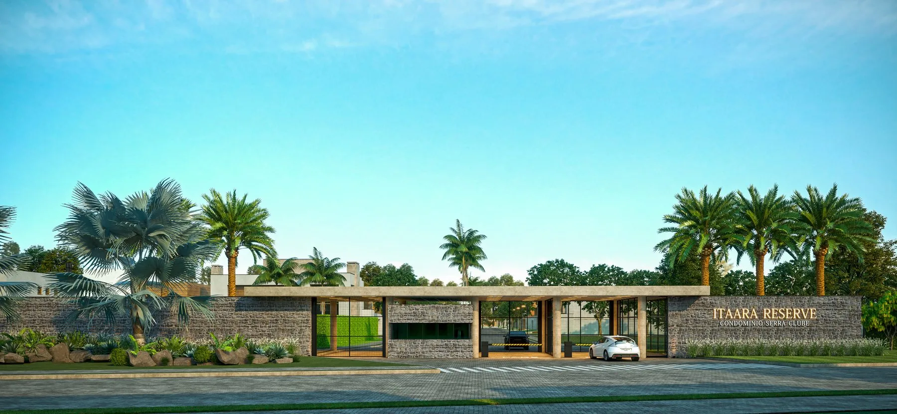 Render do pórtico de acesso do Itaara Reserve