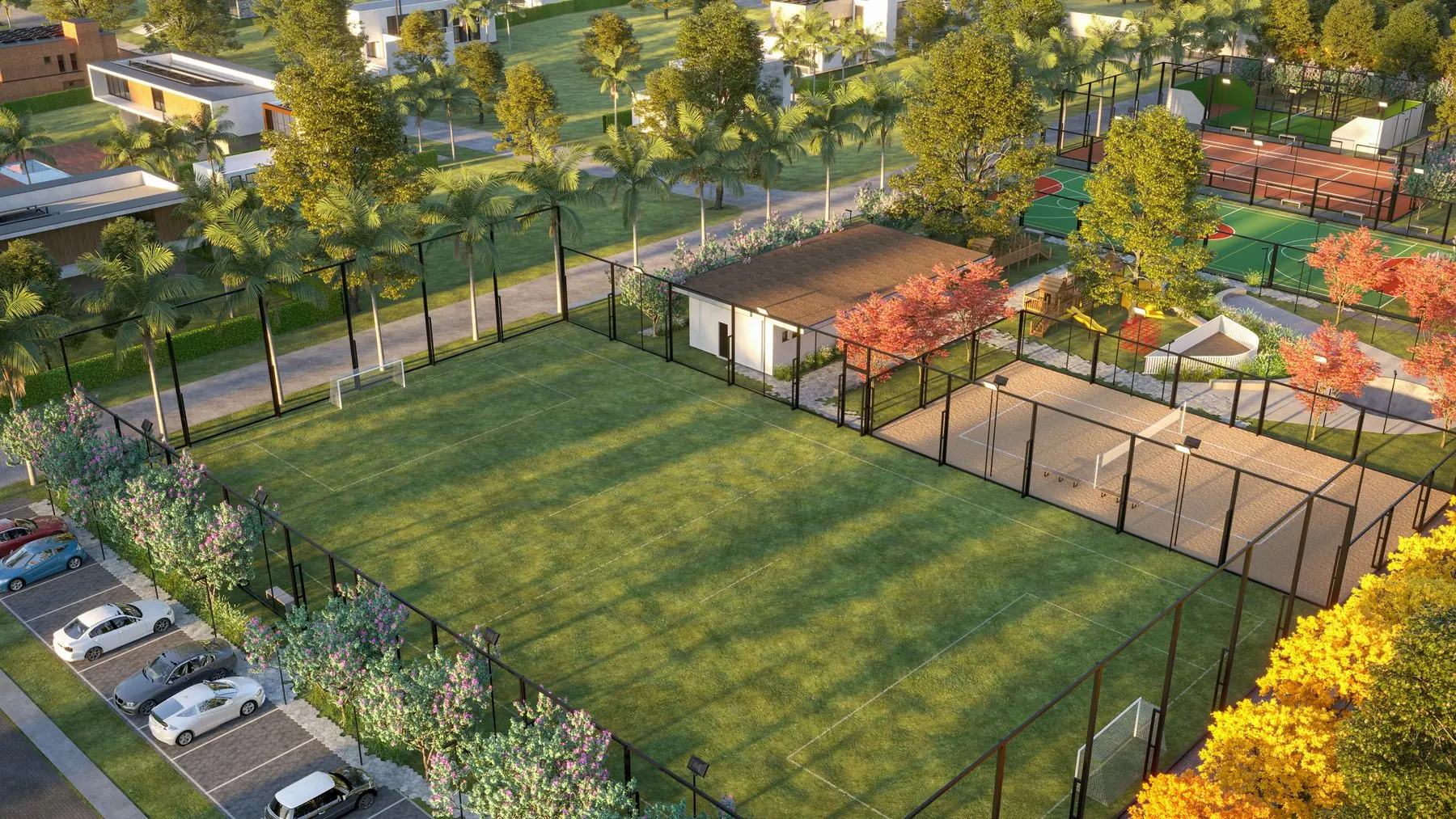 Render das quadras esportivas do Itaara Reserve